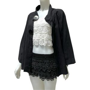 Vintage Connie's Moonlight Linen Black Swing Jacket Cape Draped Lagenlook 90's L